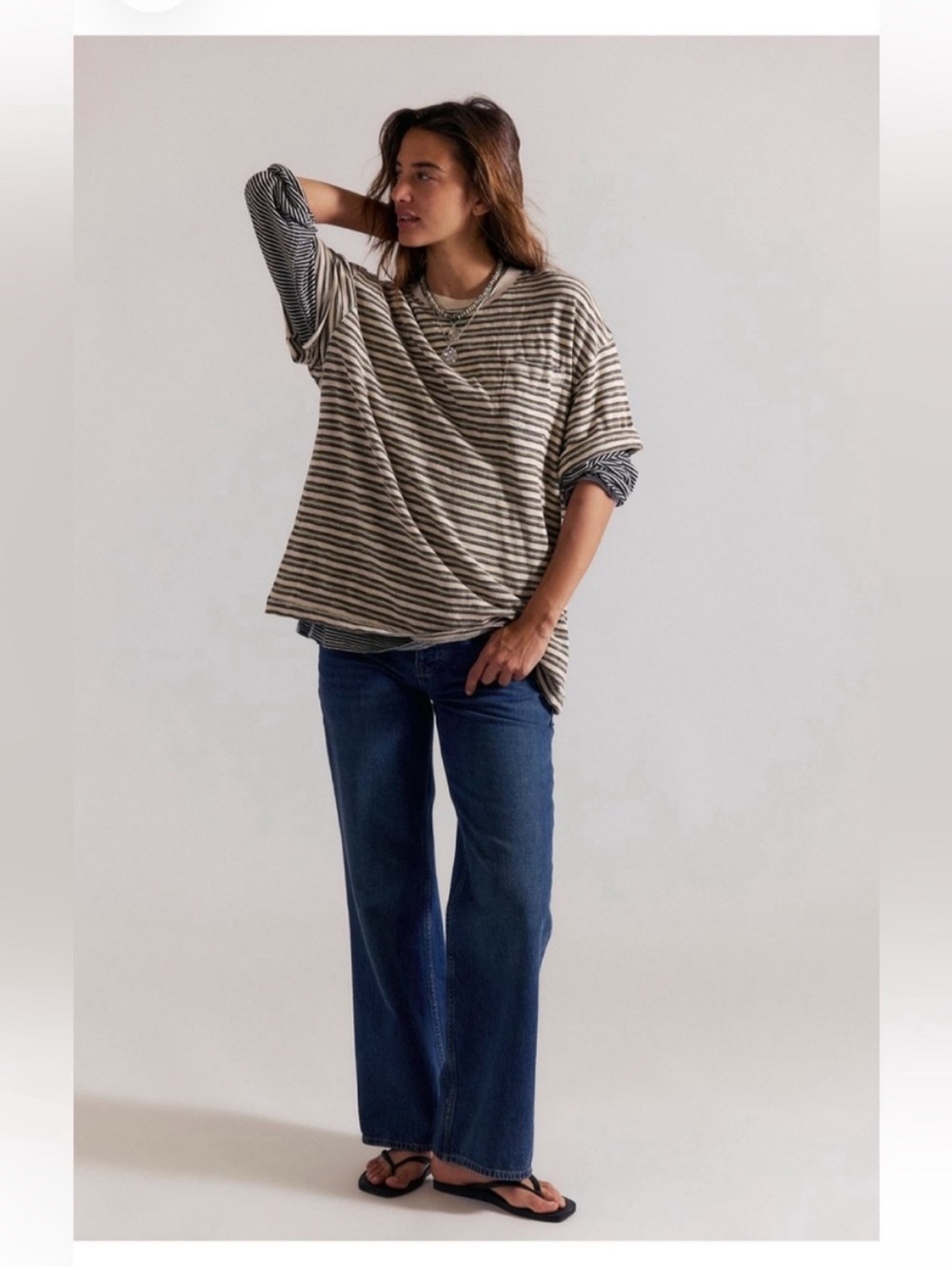Free People NWOT All Love Striped Pocket Tee Size Small in Tea Combo